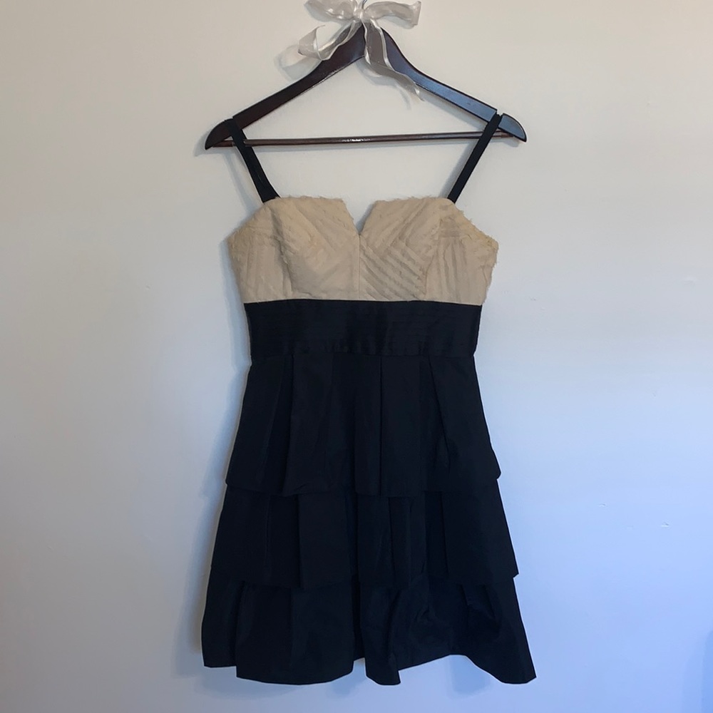 bcbg maxazria • cream & black ruffle dress